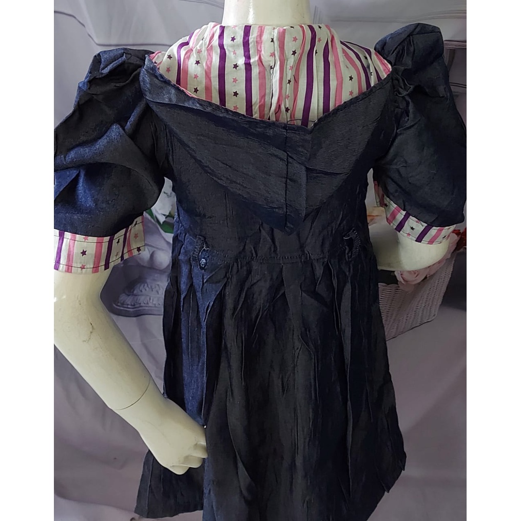 Dress Anak Perempuan Impor Hudi semi jeans kombinasi Bintang