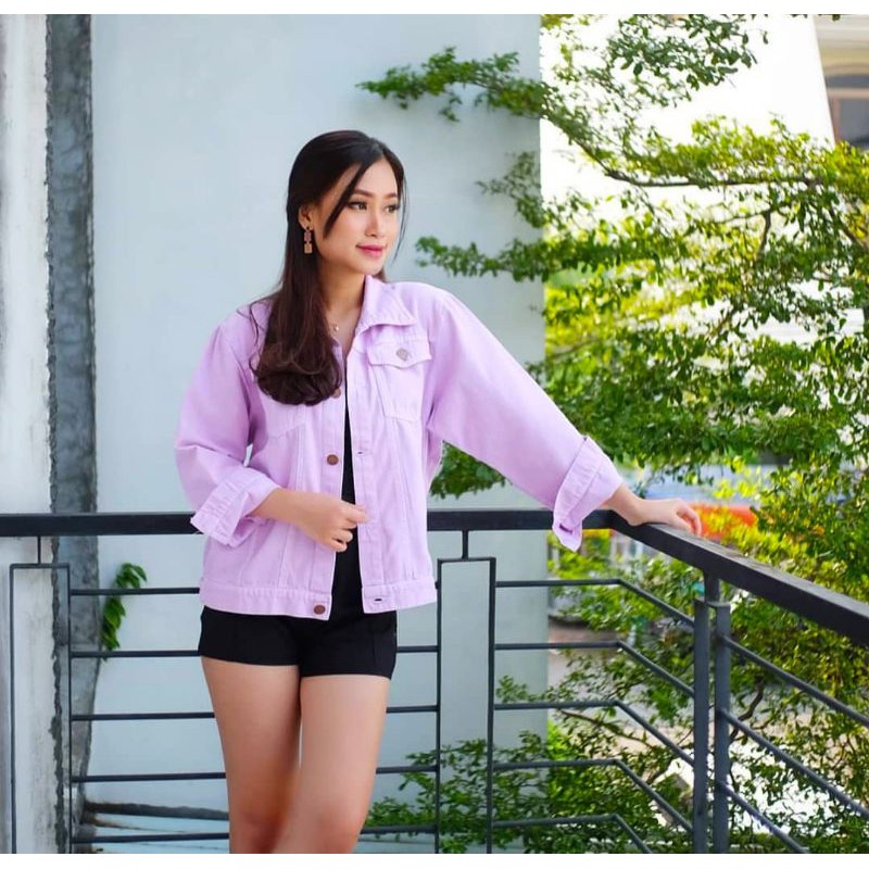 JAKET JEANS WANITA LILAC-JAKET JEANS CROP WARNA-DENIM JAKET