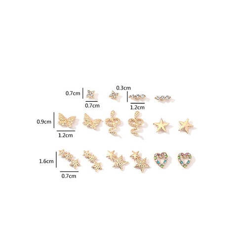 LRC Anting Tusuk Fashion Golden Diamond Hearts Butterfly Snake Alloy Earring Set K01123