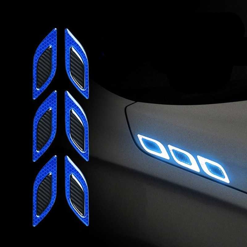 LARATH Carbon Fiber Car Sticker Auto Warning Decal Strips 6PCS - 1183-Biru