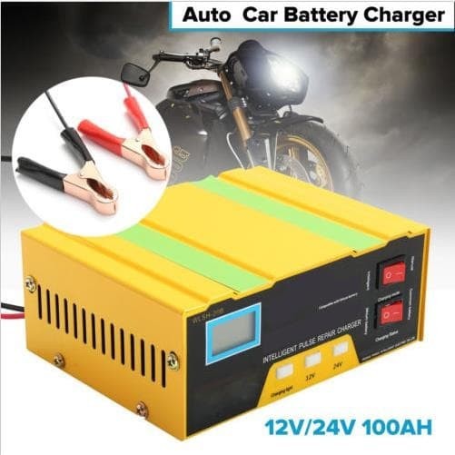 CHARGER AKI MOBIL CAS BATERAI KERING BASAH MOTOR 12V 10A 24V 7A LCD