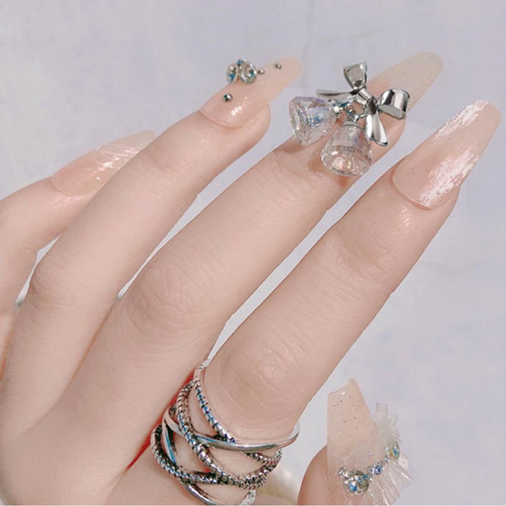 AUGUSTINA Agustina Tahun Baru Nail Art Charms Halus Kristal Bell Liontin Manicure Drills Shiny Nail Chains Jewelry