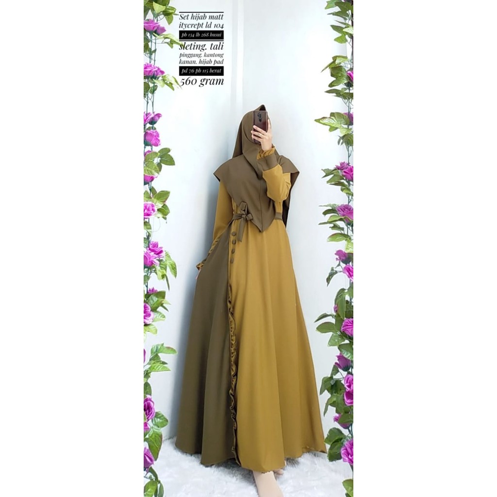 GAMIS set kafia halimah khimar syari kriwil serut kancing Khimar Itycrepe busui berkah modis