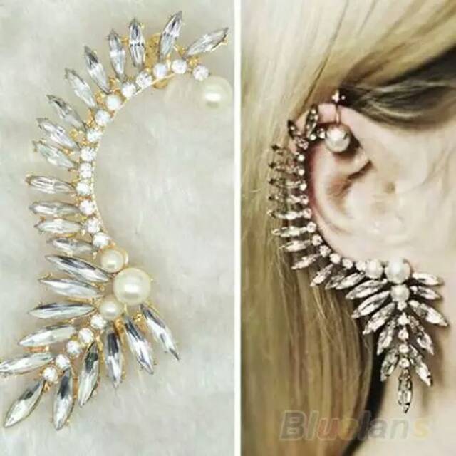 Emo goth pearl crystal earcuff (1pc)