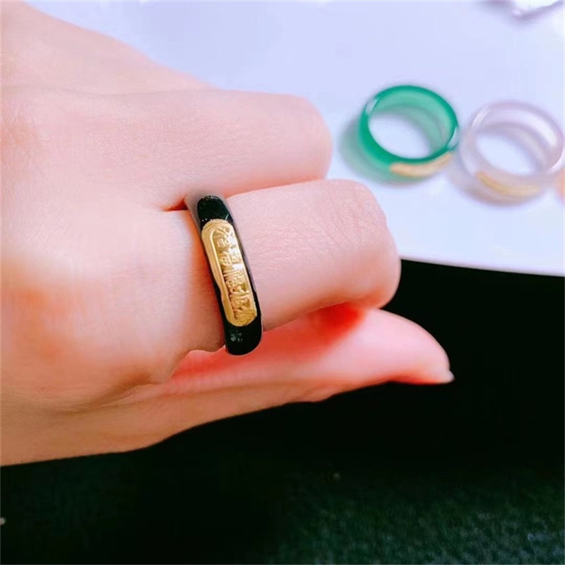 Cincin Pasangan Bahan Batu Giok Hetian Alami Warna Emas Untuk Wanita