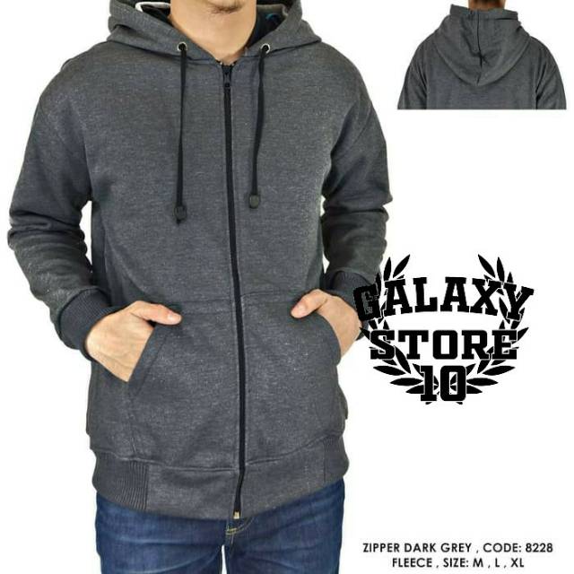 JAKET POLOS SWEATER HOODIE ZIPPER RESLETING ABU COWOK PRIA - Abu -abu Tua, L