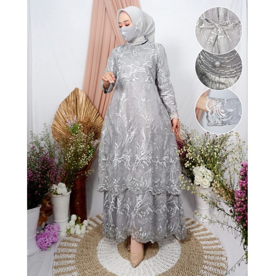 TERMURAH MX FARDAH TILE MUTIARA FREE MASKER/GAMIS PESTA BROKAT MUTIARA PROMO