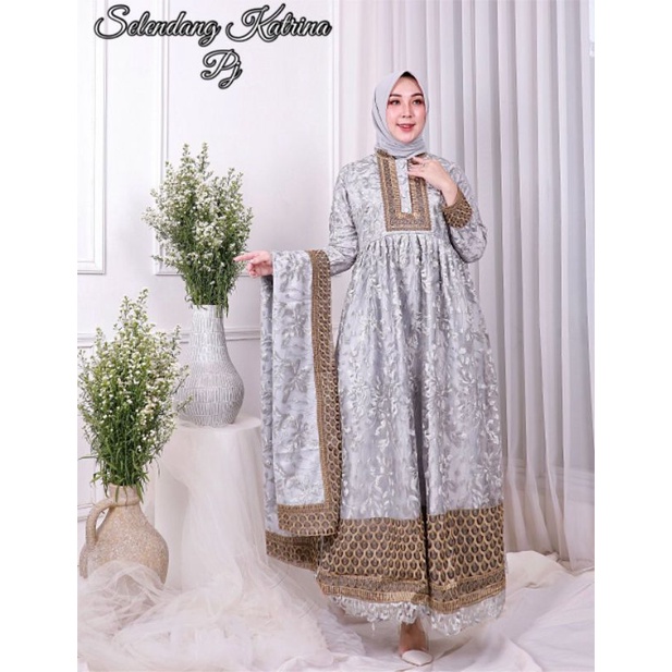 Gamis Selendang Katrina Ekslusif Original Pelangi Jaya Butik-Silver