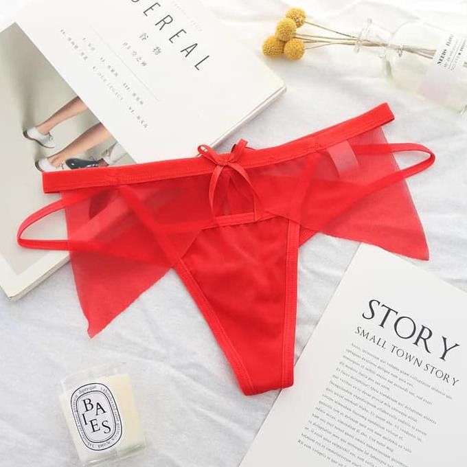 Gstring CD Wanita celana dalam sexy Transparan Lingerie thong C153 - Merah, FREE