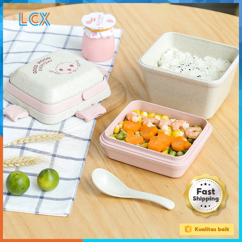 LCX Kotak Bento Lunch Box PP Jerami Gandum Bekal Free Sendok Disegel Kotak Makan VS-208