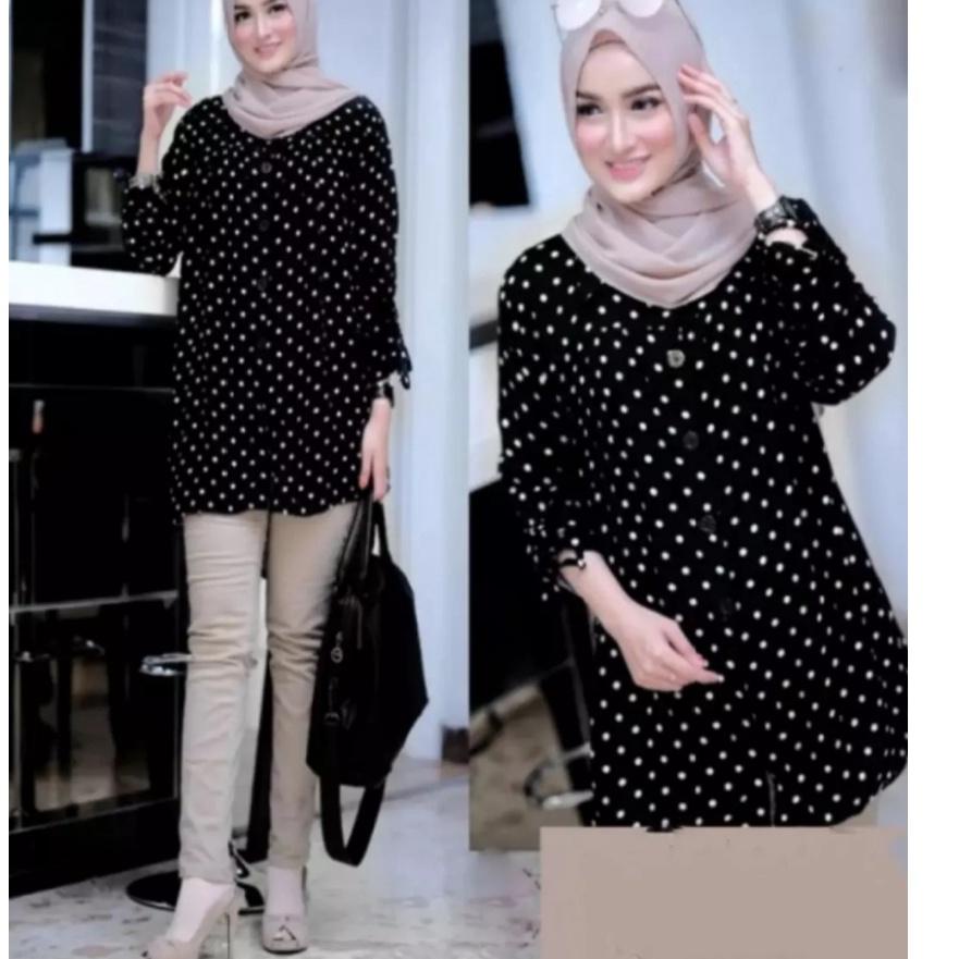 Terbagus.. Tunik Polkadot Jumbo Tunik Murah Tunik Terbaru Tunik Import Baju Muslim Panjang Katun Ray