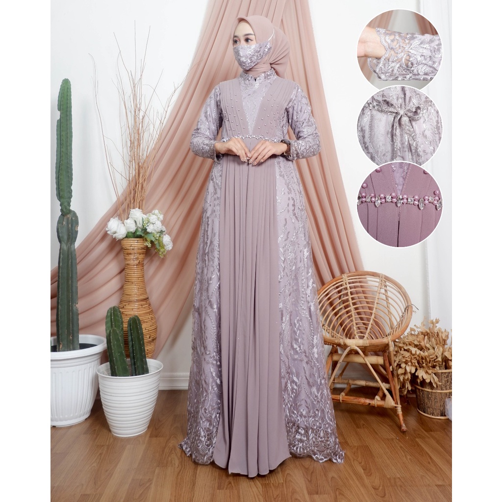 Gamis Malikha JN / Kebaya Gamis Pesta Mewah / Dress Kondangan / Baju Wanita Cantik / Gamis Ceruty