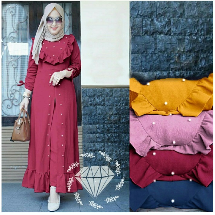 SPESIAL ATASAN PAKAIAN WANITA MUSLIM GAUN SETELAN Baju Setelan wanita mirabel waffle 2in1 marun stel