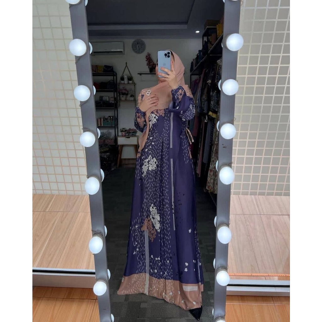 Gamis Hujan  - Gamis Terbaru Maxmara Lux  Premium Dress Wanita Lengan Lonceng Maxi Dress Tali Chibi Kekinian LD 110 cm