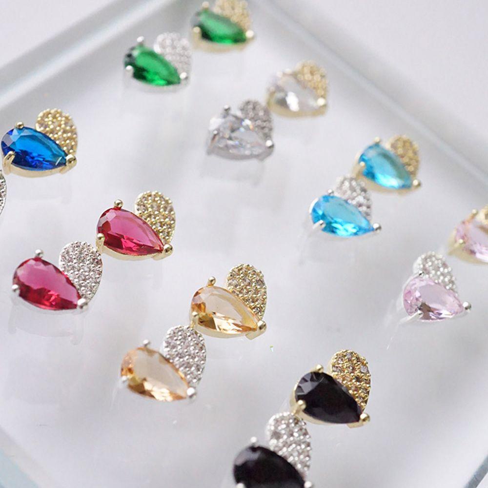 Needway Glitter Jantung Kuku Pesona Flatback Shiny Earring Making Gems Ornamen Kuku Berlian Imitasi Manikur Aksesoris