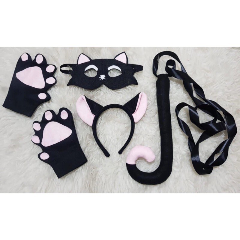 Kostum kucing Cosplay Cat Black Pink Bando kucing akseoris Bando Halloween kostum Hewan