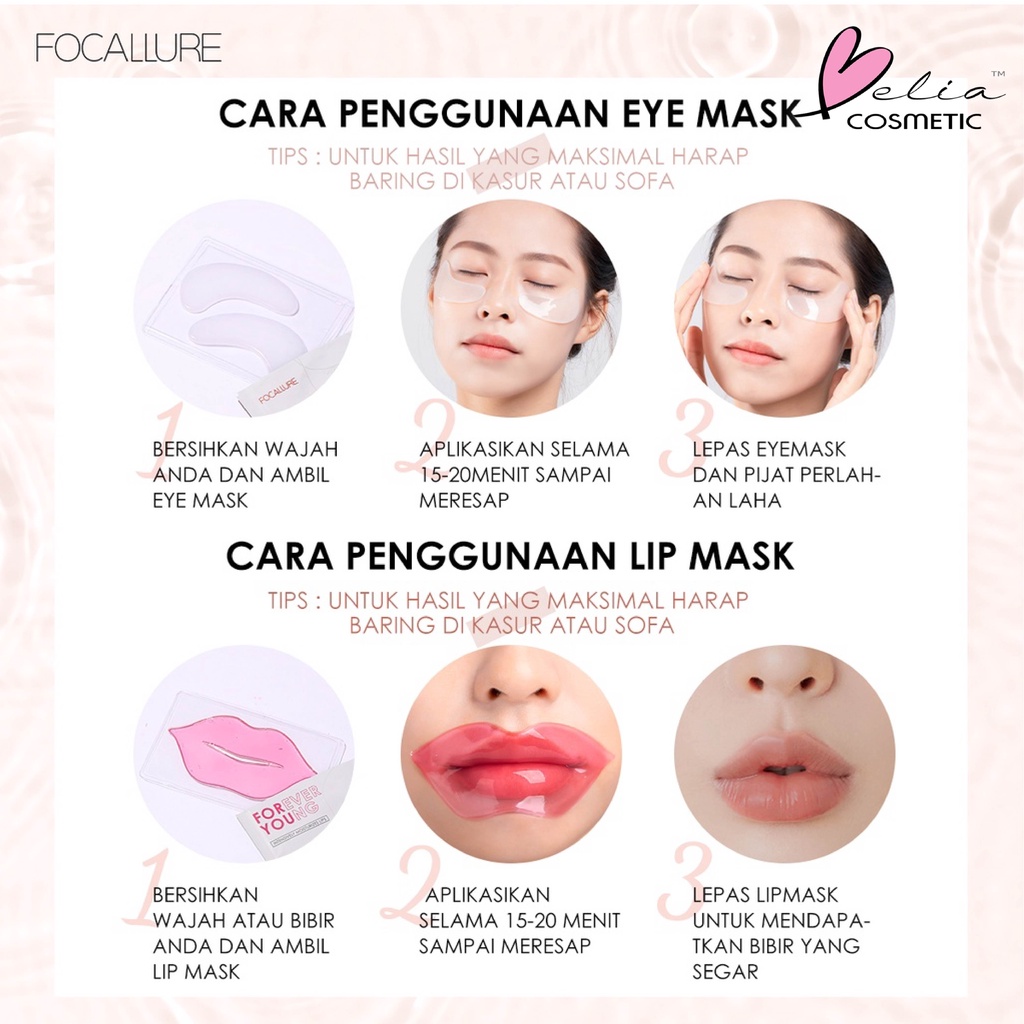 ❤ BELIA ❤ FOCALLURE Forever Young Collagen Crystal Hydra-Gel Eye Mask FASC01 FASC02 | 24K Gold Pure Luxury Eye Mask | Moisturizing Lip Mask | Vitamin E Cherry Lip Mask &amp; Eye mask Skin Care | BPOM