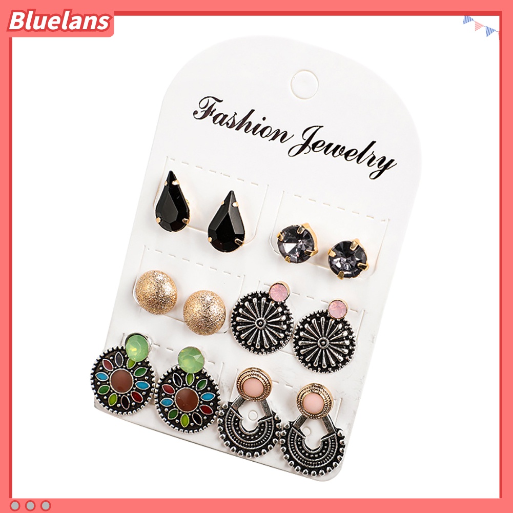 6 Pasang / Set Anting Stud Bentuk Bunga Bulat Untuk Wanita