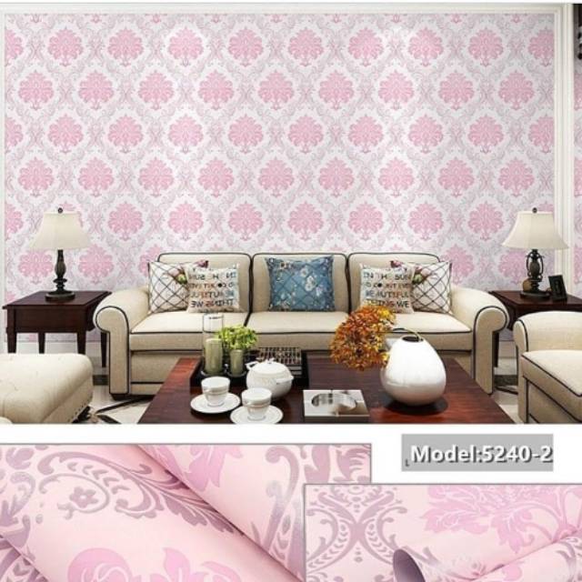 Wallpaper stiker dinding motif batik pink