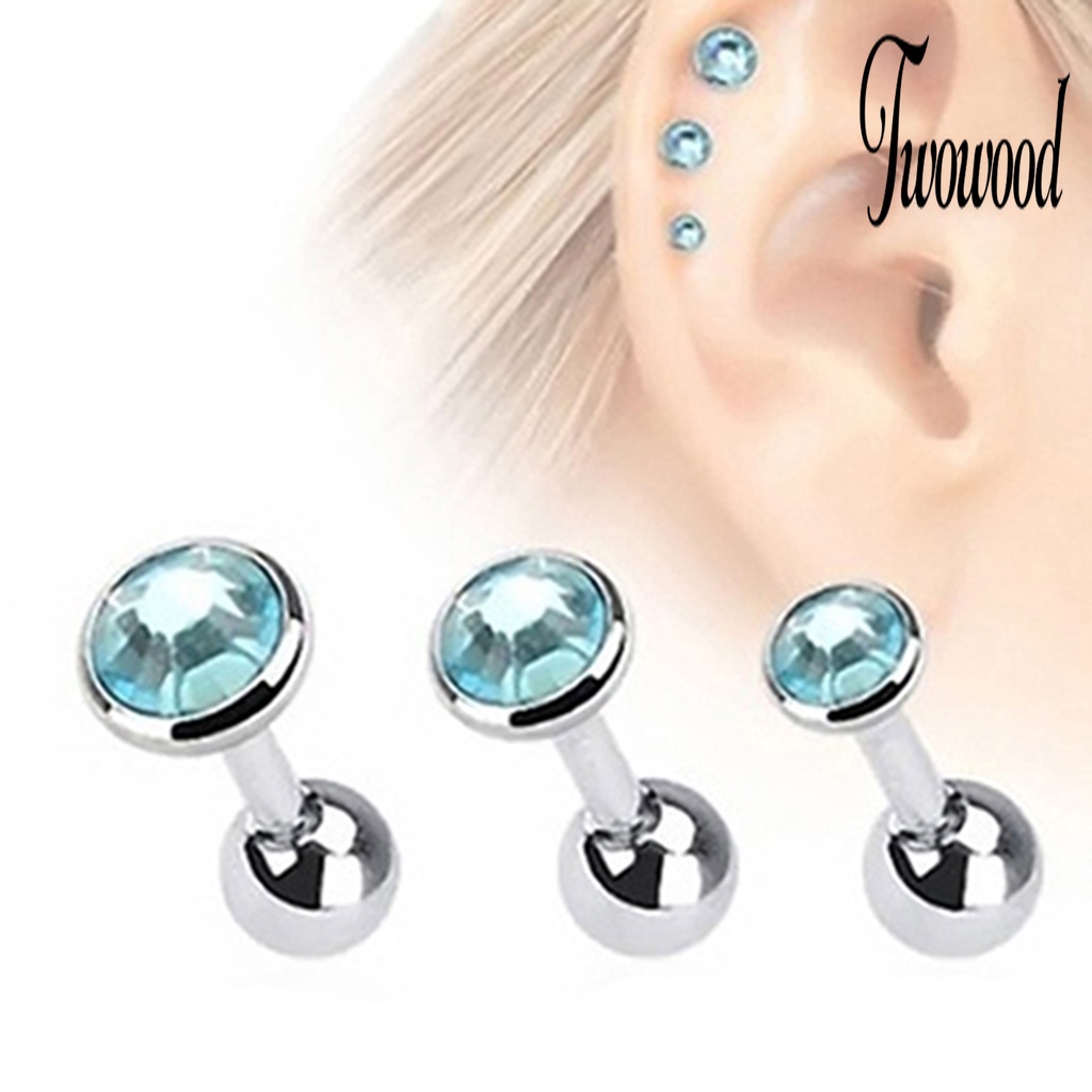 3pcs / Set Anting Stud Berlian Imitasi Bentuk Bulat Bahan Stainless Steel Untuk Wanita