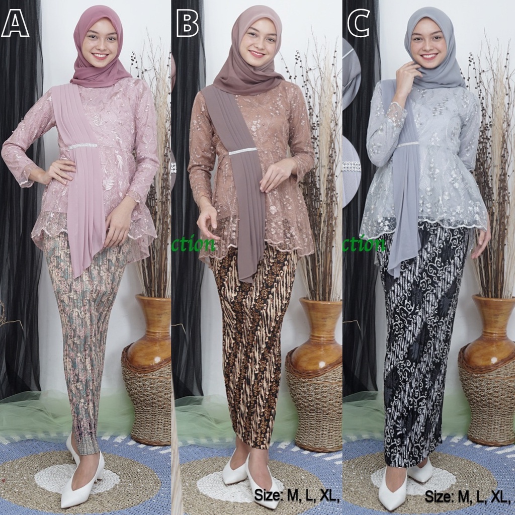 Kebaya Setelan Aurora Selendang Tulle / Kebaya Modern Selendang Tille Aneka Pilihan Warna