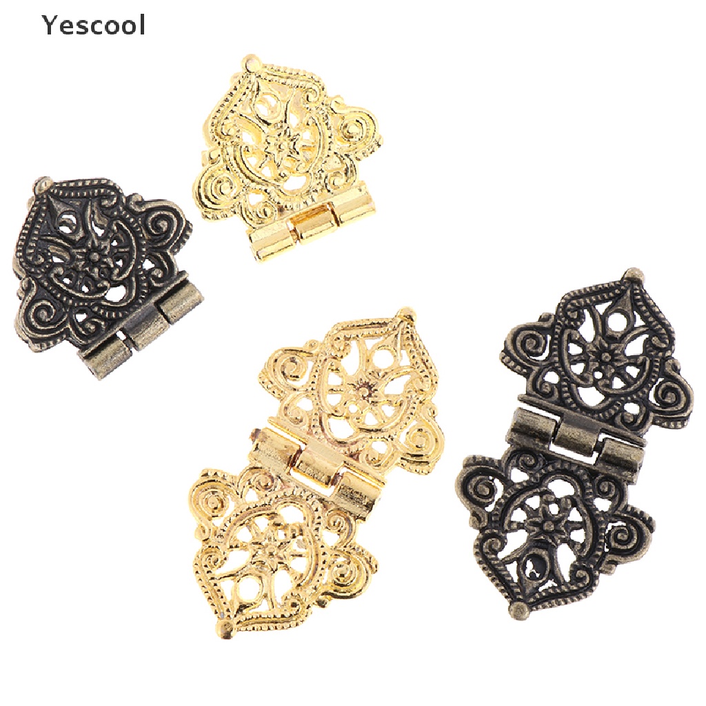 Yescool 2pcs Engsel Pintu Lemari Model Bunga Hollow Bahan Alloy Ukuran 24x54mm