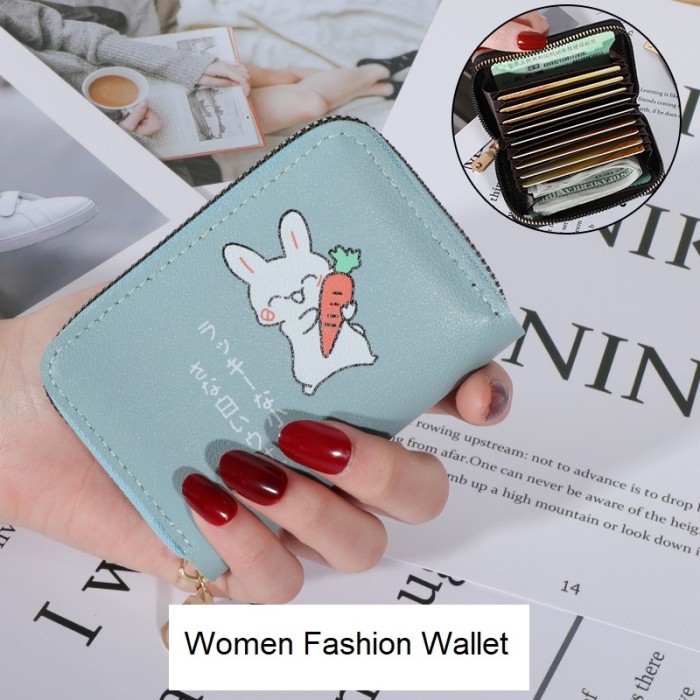 W22 Dompet Mini Wanita Kelinci Lucu Cute Murah Carrot Koin Kartu Uang Foto Cewek Women Wallet Kecil Perempuan Kulit PU Leather Binatang Putih Hitam Panjang  Korea Pria Cowok Laki Laki Rabbit Import Premium Lipat Jepang Import Tas Hadiah Cantik