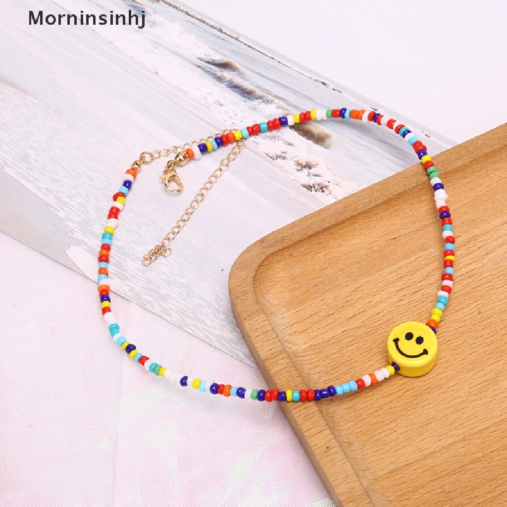 Mornin Bohemia Manik-Manik Warna-Warni Wajah Senyum Liontin Choker Kalung Klavikula Perhiasan Hadiah id