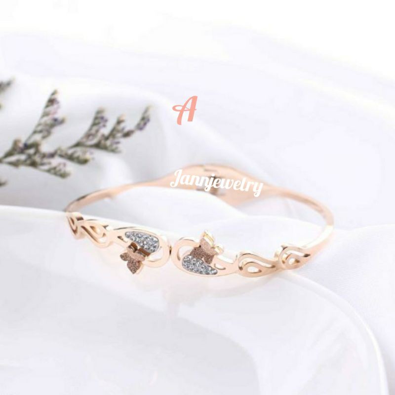Gelang Bangle Titanium Asli Anti Karat &amp; Alergi Butterfly Kupu-Kupu