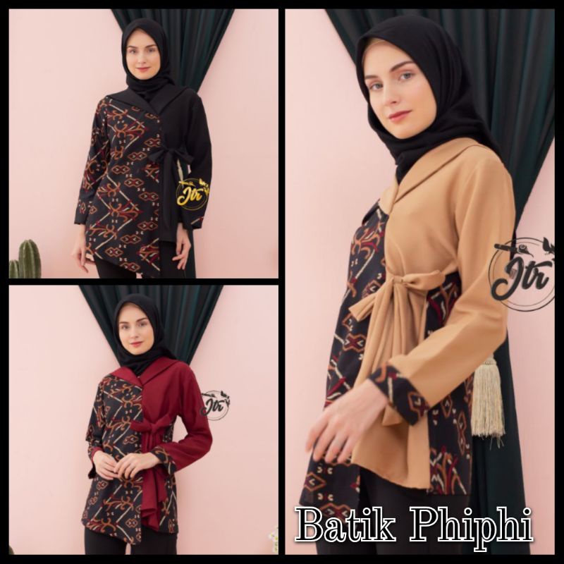 Atasan Batik Wanita Modern / Blouse Batik Kombinasi Mosscrepe Size M, L, XL ( ORIGINAL )