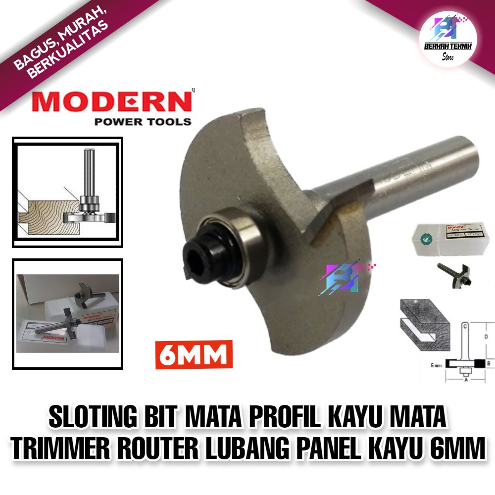 SLOTING BIT MATA PROFIL KAYU MATA TRIMMER ROUTER LUBANG PANEL KAYU 6MM