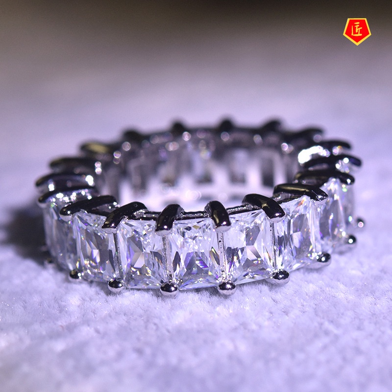 [Ready Stock]Inlaid Square Diamond Ring Personality Fashion