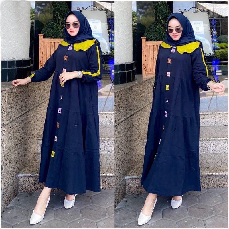 Merlin Dress Gamis Remaja Bahan Katun Rayon Ootd Kekinian Fashion Wanita Long Dress Muslim Busui Friendly Baju Wanita Jumbo