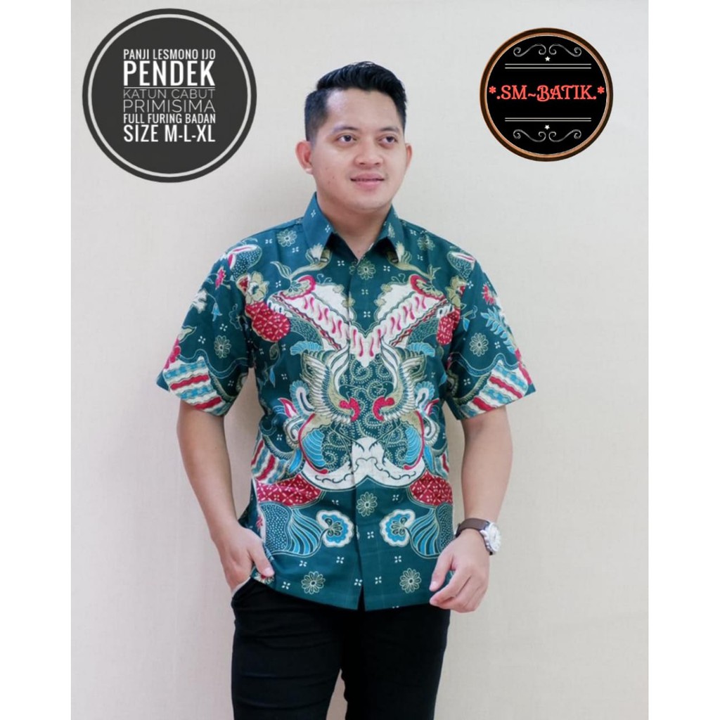 PANJI LESMONO IJO Kemeja Baju Batik Seragam Pria Lengan Pendek PREMIUM MODERN LAPIS FULL FURING SM