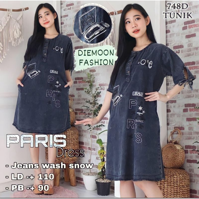 Paris Dress Bordir jeans Terbaru Dress kekinian rekomendasi Influencer TikTok
