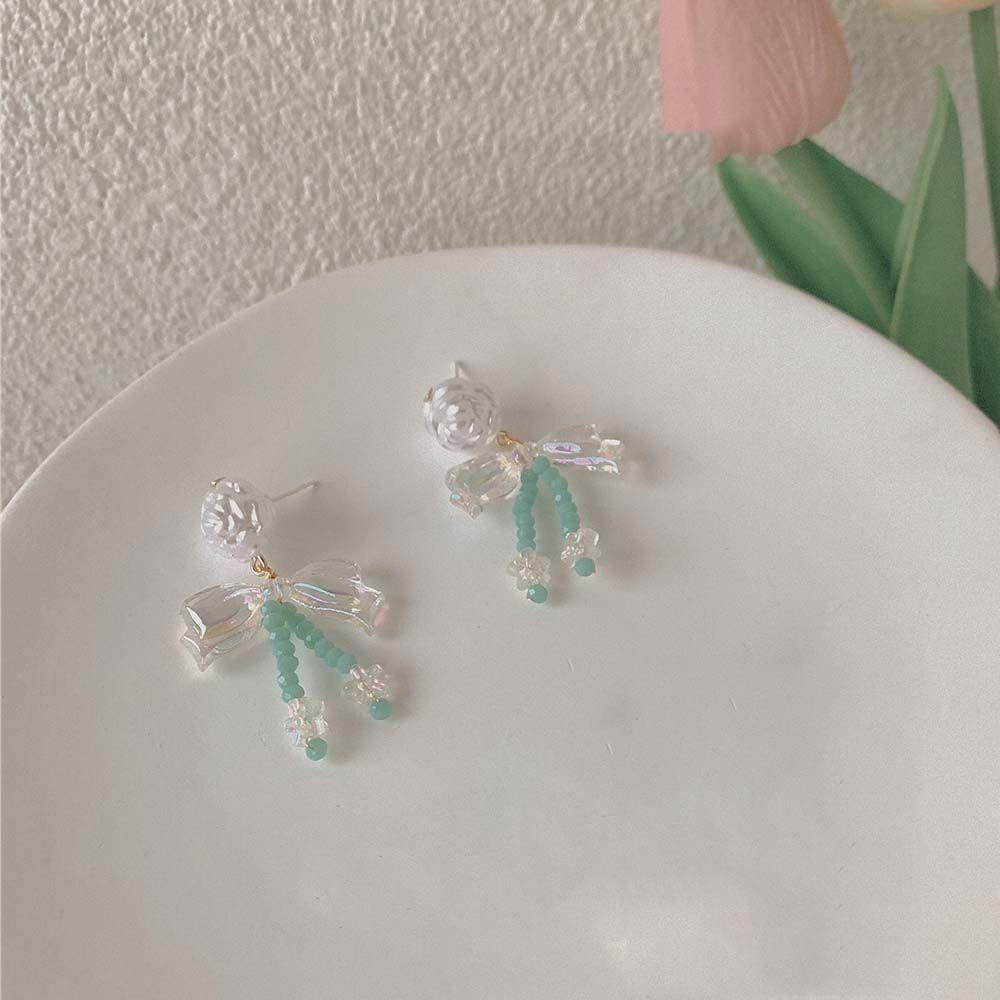 Mxbeauty Anting Wanita Trendi Hadiah Gadis Pesta Pernikahan Perhiasan All-Match Warna Mermaid Erystal Ikatan Simpul Drop Earrings