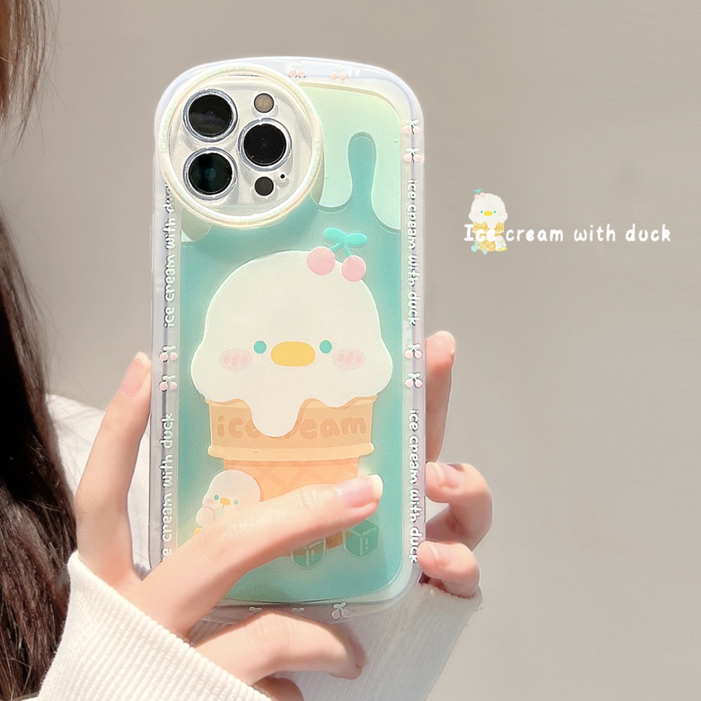 Case Pelindung Bahan Silikon Motif Bebek Es Krim Untuk Iphone 14 7 8 Se 2020 7 + 8PLUS 11 12 13 PRO MAX