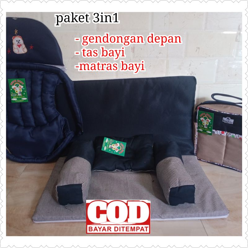 paket 3in1 Tas bayi SP matras dan gendongan depan bordir