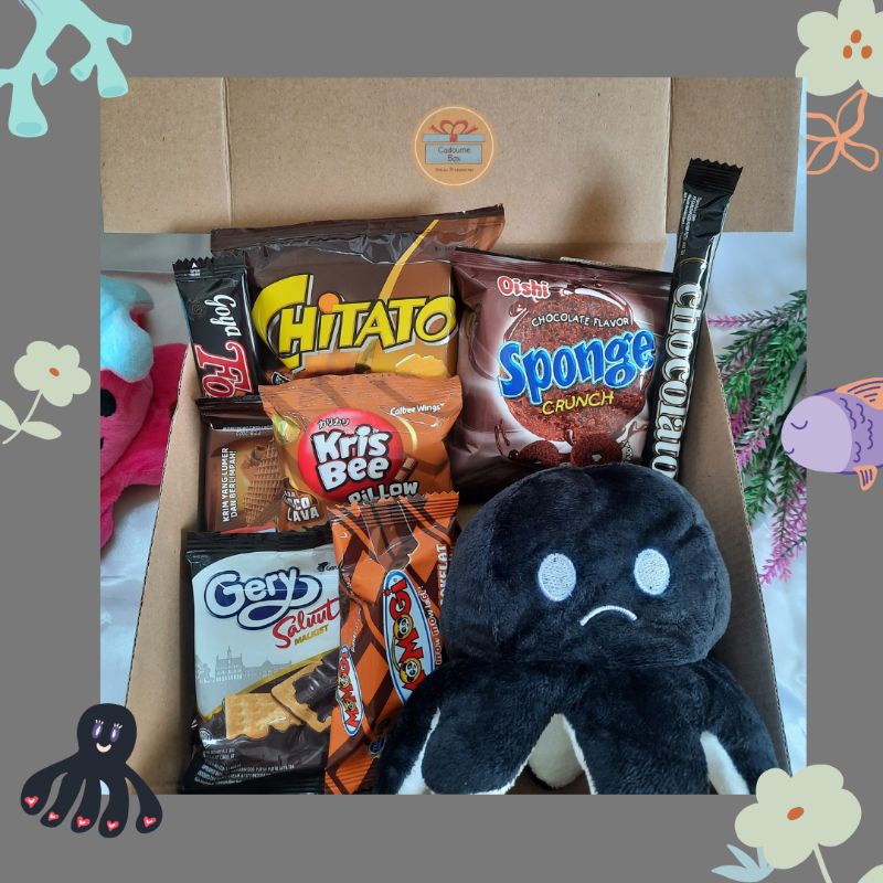 hampers snack ulang tahun BONEKA GURITA MINI / snackbox boneka gurita mini / Octosnack Box / Snackbox / Hampers ulang tahun /  Snack box / Giftbox  /  Hampers Snack / Hampers Gurita Mini / Kado Ulang Tahun / Hampers Snack dengan Boneka Gurita Mini