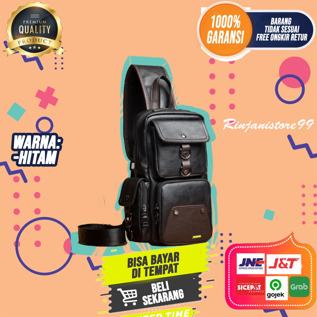 Tas Selempang Pria Kulit Sling Bag Cowok Branded Waist Bag Premium Import Asli Murah F26