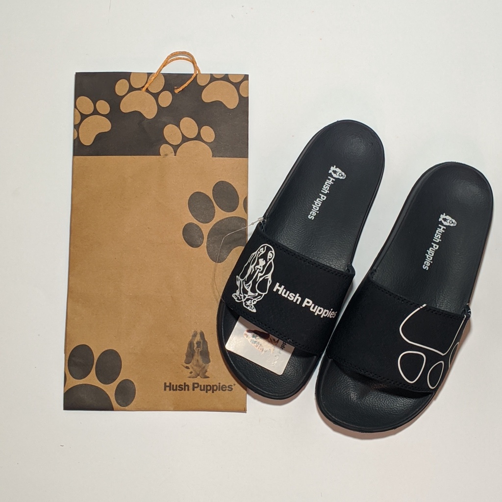 SANDAL Hush Puppies - Black White Hush Puppies Paws Slippers sandals PRIA WANITA UNISEX CASUAL