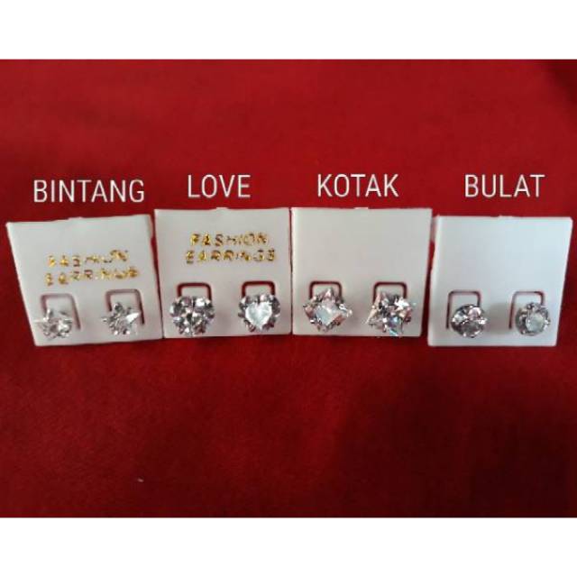 Anting Giwang Model Permata Bintang,Love,Kotak dan Bulat Besi Putih asli