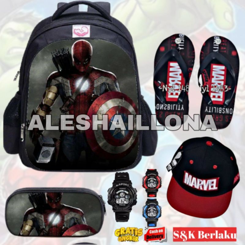 PROMO Tas Ransel Fashion dan Aksesoris Karakter Anak Sekolah Laki Laki SD TK PAUD Motif Super Hero Kapten Amerika