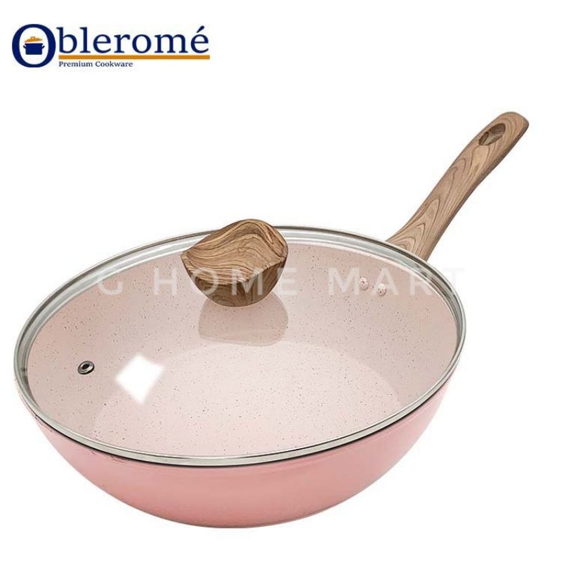 OBLEROME Deep fry pan motif marble 28 cm dengan tutup kaca