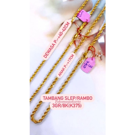 Kalung Tambang Slep (Rambo) Kadar 375-420 - 3 GR// Anak-Dewasa