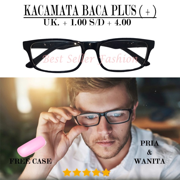 KACAMATA BACA PLUS(+)  PERSEGI PANJANG +1.00 S/D 4.00 KACAMATA RABUN DEKAT PRIA DAN WANITA FREECASE