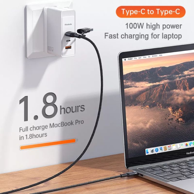 MCDODO Kabel Charger 3 in 1 100W Quick Charge For Laptop, MacBook, Hp Micro Type C &amp; lightning