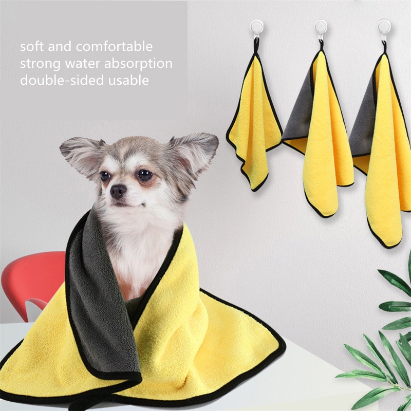 【Yayapet】Handuk Grooming 2 Lapis Kuning Abu Kucing Anjing Daya Serap Tinggi Dan Lembut bahan Microfiber Cepat Kering