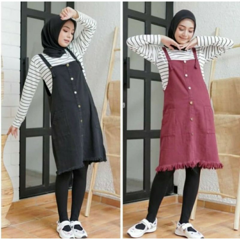 Overall Jeans Premium Dress Rok Overall Rok Wanita
