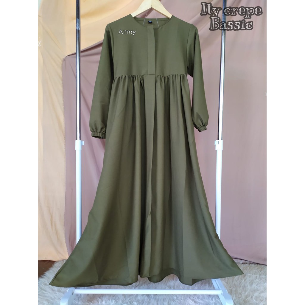Gamis wollycrepe / ITY crepe / dress basic Polos SERI 1-Basic ARMY